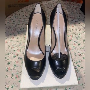 Casadei black peep toe heels